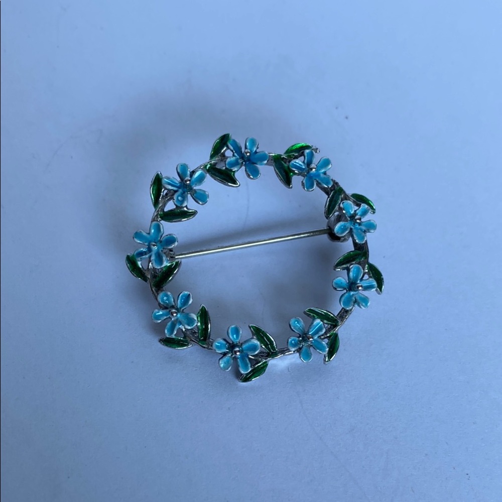 Floral Blue and Green Brooch